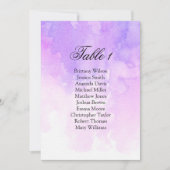 水彩画のウェディング席次表。ピンクとパープル 招待状 (正面)