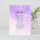 水彩画のウェディング席次表。ピンクとパープル 招待状 (スタンド正面)
