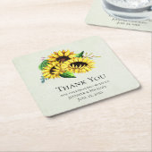 水彩画のウェディング用黄色いひまわりブーケ スクエアペーパーコースター (アングル)