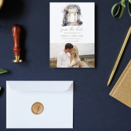 水彩画のウェディング フラワーディアーチ Save the Date セーブザデート