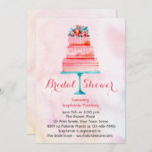 水彩画のウエディングケーキのブライダルシャワー 招待状 (正面/裏面)