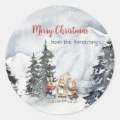 水彩画のウサギが歌う、コテージコア ラウンドシール (正面)