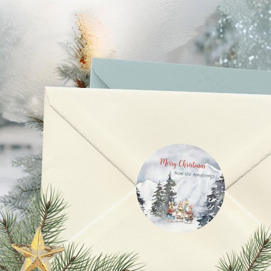 水彩画のウサギが歌う、コテージコア ラウンドシール