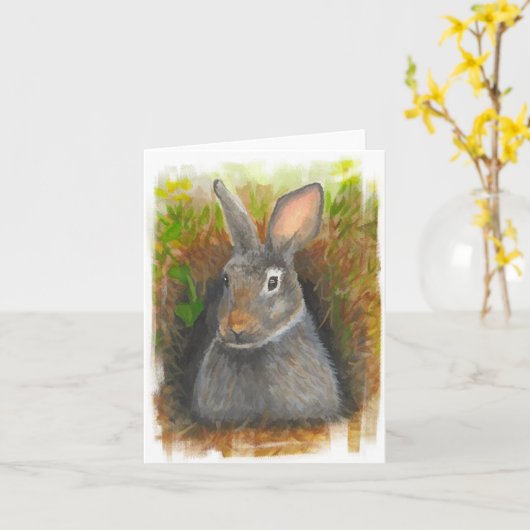 水彩画のウサギのメッセージカード カード (黄色い花)