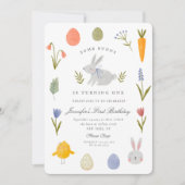 水彩画のウサギの1歳の誕生日 招待状 (正面)