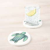 水彩画のウミガメのキャラクター 青と緑 コースター (側面)