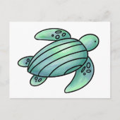 水彩画のウミガメのキャラクター 青と緑 ポストカード (正面)