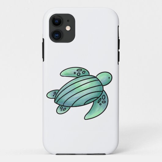水彩画のウミガメのキャラクター 青と緑 Case-Mate iPhoneケース (裏面)