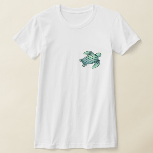 水彩画のウミガメのキャラクター 青と緑 Tシャツ (レイダウン)