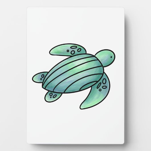 水彩画のウミガメのキャラクター 青緑 フォトプラーク (正面)