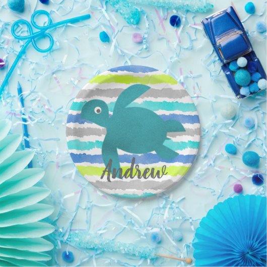 水彩画のウミガメのShiboriのストライプ ペーパープレート (パーティー)