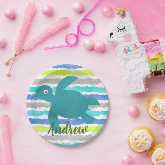 水彩画のウミガメのShiboriのストライプ ペーパープレート (パーティー)