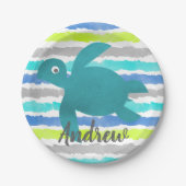 水彩画のウミガメのShiboriのストライプ ペーパープレート (正面)