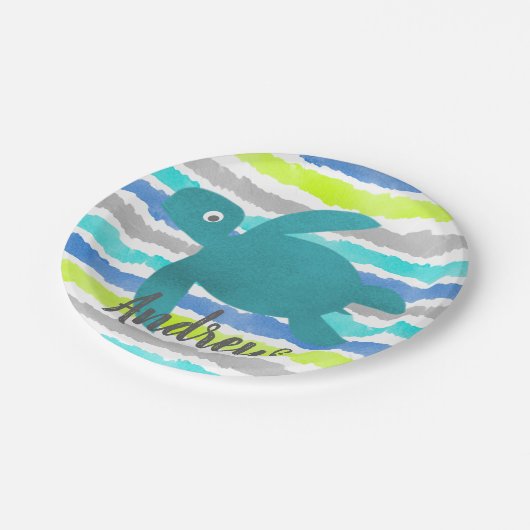 水彩画のウミガメのShiboriのストライプ ペーパープレート (アングル)