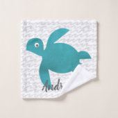 水彩画のウミガメのShiboriの波は縞で飾り、 バスタオルセット (ウォッシュタオル)