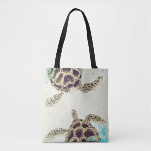 水彩画のウミガメ愛デザイナー トートバッグ