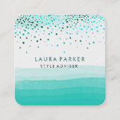 水彩画のエレガントなグリッターの微妙な海の紙吹雪 スクエア名刺 (正面)