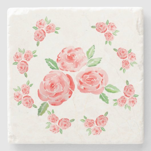 水彩画のエレガントバラ ストーンコースター (正面)