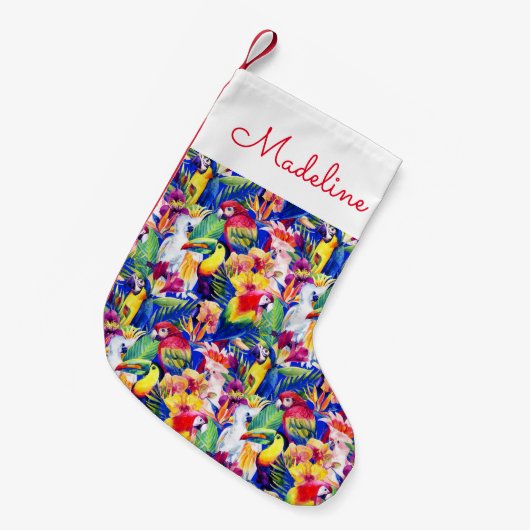 水彩画のオウムは|あなたの名前を加えます スモールクリスマスストッキング (正面 (吊り時))