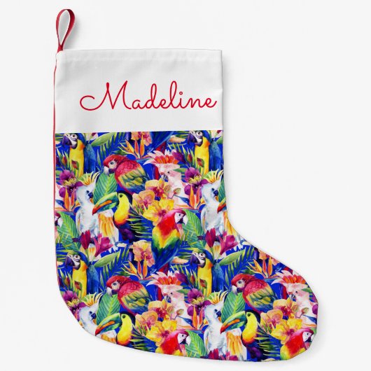 水彩画のオウムは|あなたの名前を加えます スモールクリスマスストッキング (正面)