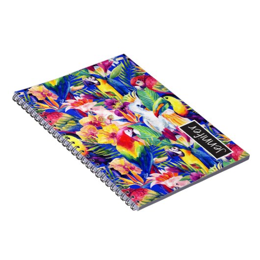 水彩画のオウムは|あなたの名前を加えます ノートブック (右側)