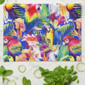 水彩画のオウム キッチンタオル (折り畳み)