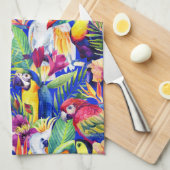 水彩画のオウム キッチンタオル (四つ折り)