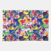 水彩画のオウム キッチンタオル (横)