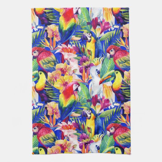 水彩画のオウム キッチンタオル (縦)