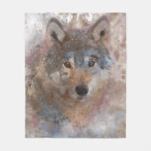 水彩画のオオカミ フリースブランケット (正面)