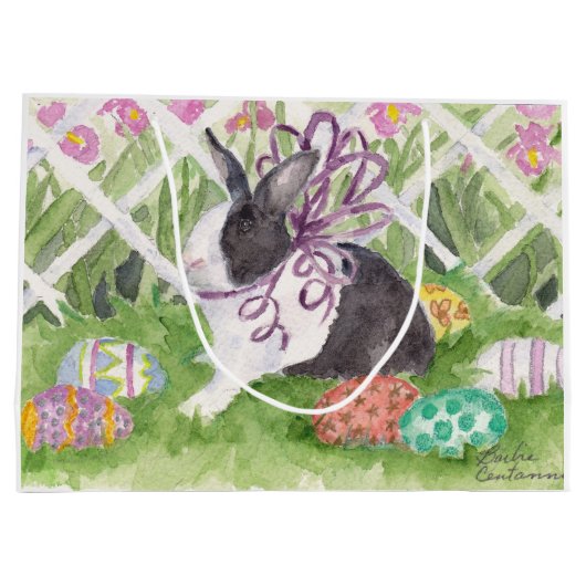 水彩画のオランダのウサギのイースターエッグ ラージペーパーバッグ (裏面)