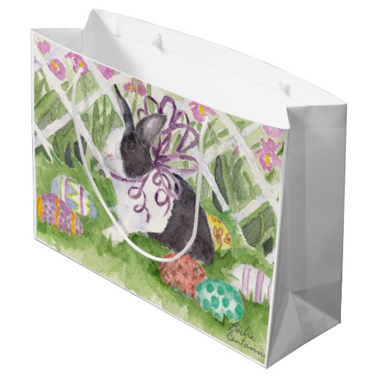 水彩画のオランダのウサギのイースターエッグ ラージペーパーバッグ (裏面アングル)