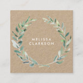 水彩画のオリーブの枝の素朴なクラフトのプロフェッショナル スクエア名刺 (正面)