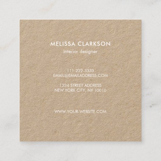 水彩画のオリーブの枝の素朴なクラフトのプロフェッショナル スクエア名刺 (裏面)