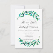 水彩画のオリーブの枝の結婚式招待状カード 招待状 (正面)