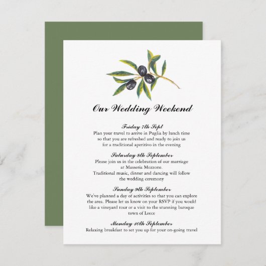 水彩画のオリーブの枝|旅程 エンクロージャーカード (正面/裏面)