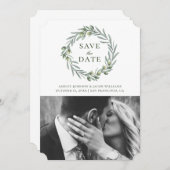 水彩画のオリーブの葉。植物の花輪。イタリア セーブザデート (正面/裏面)