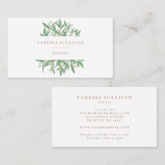 水彩画のオリーブは緑の草木の名刺を去ります 名刺 (正面/裏面)