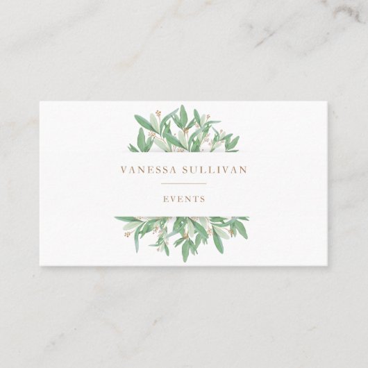 水彩画のオリーブは緑の草木の名刺を去ります 名刺 (正面)