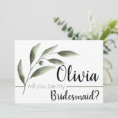 水彩画のオリーブ私の新婦付添人カードです 招待状 (スタンド正面)