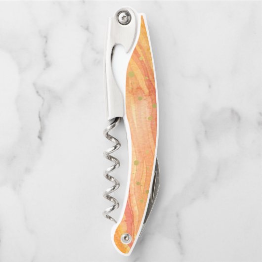 水彩画のオレンジおよびフェイクな金ゴールドGeode ソムリエナイフ (正面)