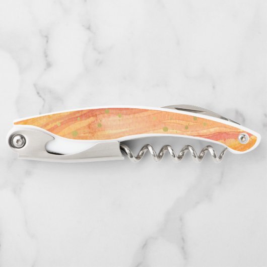 水彩画のオレンジおよびフェイクな金ゴールドGeode ソムリエナイフ (正面)