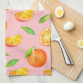 水彩画のオレンジのフルーツパターン キッチンタオル (四つ折り)
