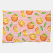 水彩画のオレンジのフルーツパターン キッチンタオル (横)