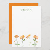 水彩画のオレンジケシのパーソナライズな文房具 ノートカード (正面/裏面)