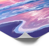 水彩画のオレンジ色の夕焼けの波 ポスター (角)