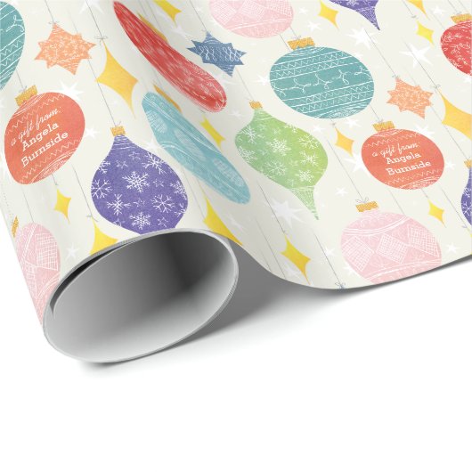 水彩画のオーナメントのクリスマスのカスタムな文字のギフト ラッピングペーパー (ロールコーナー)