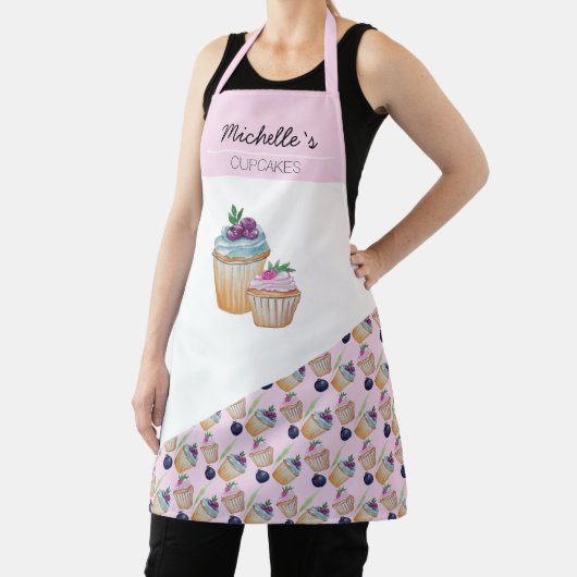 水彩画のカップケーキとフルーツ エプロン (インサイチュ)