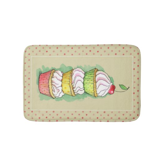 水彩画のカップケーキ。 台所実例 バスマット (正面)