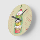 水彩画のカップケーキ。 台所実例 ラウンド壁時計 (傾斜)